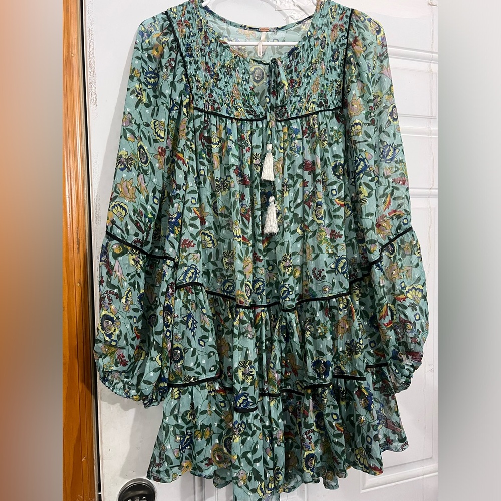 Free People Mint Green Floral Boho Dress - Picture 1 of 4